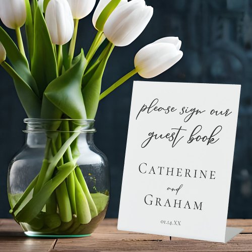 Simple Black Typography Wedding Guest Book Pedestal Sign