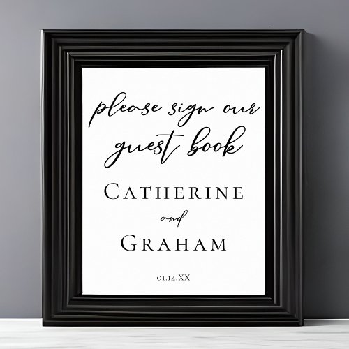 Simple Black Typography Wedding Guest Book Poster