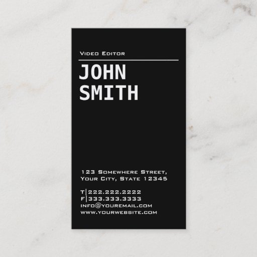 Customizable Simple Black Video Editor Business Card