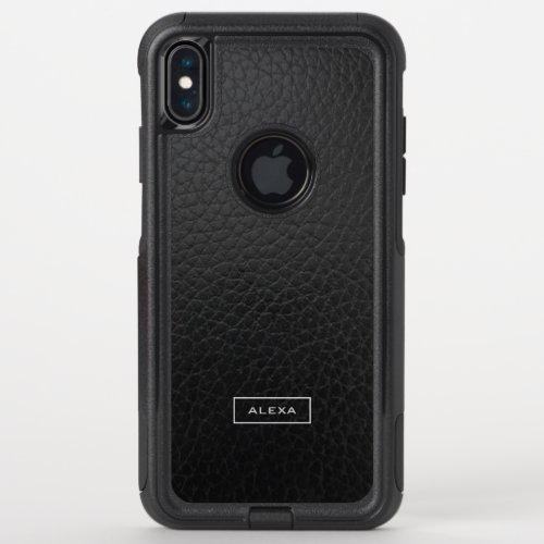 Simple black vintage faux leather texture OtterBox commuter iPhone XS max case