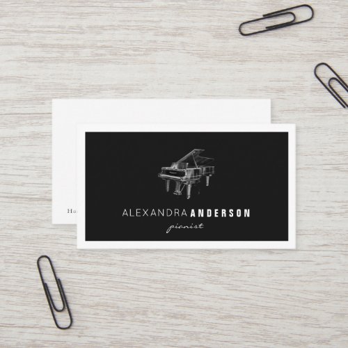 Simple Black Vintage Piano Pianist Business Card