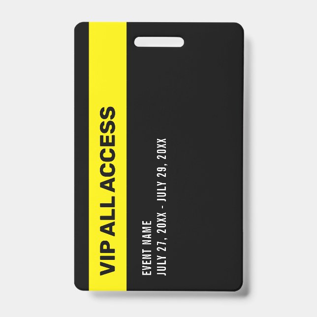 Simple Black VIP All Access Pass Event ID Badge | Zazzle