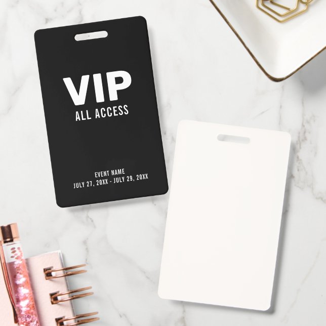 Simple Black VIP All Access Pass Event ID Badge | Zazzle