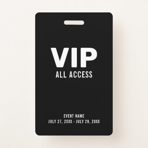 Simple Black VIP All Access Pass Event ID Badge
