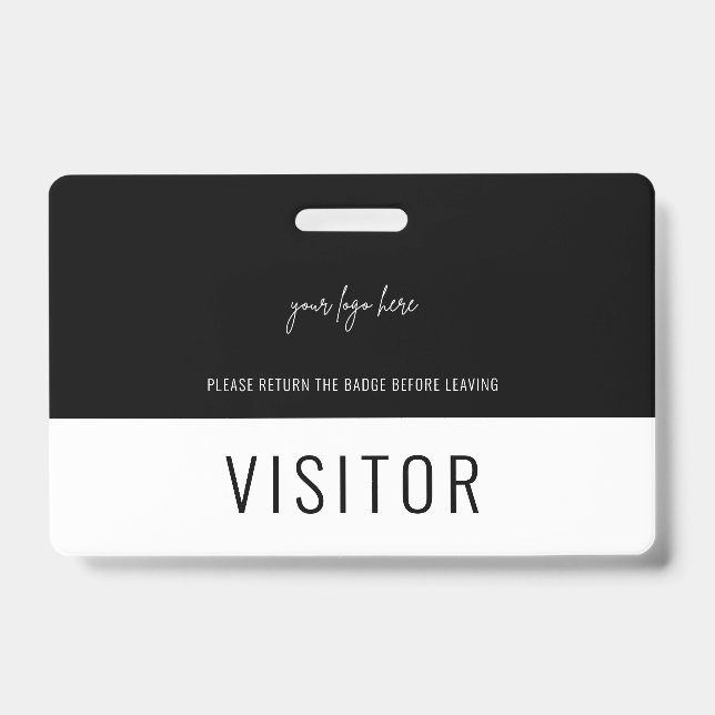 Simple Black Visitor Pass Company Logo Badge (Front)