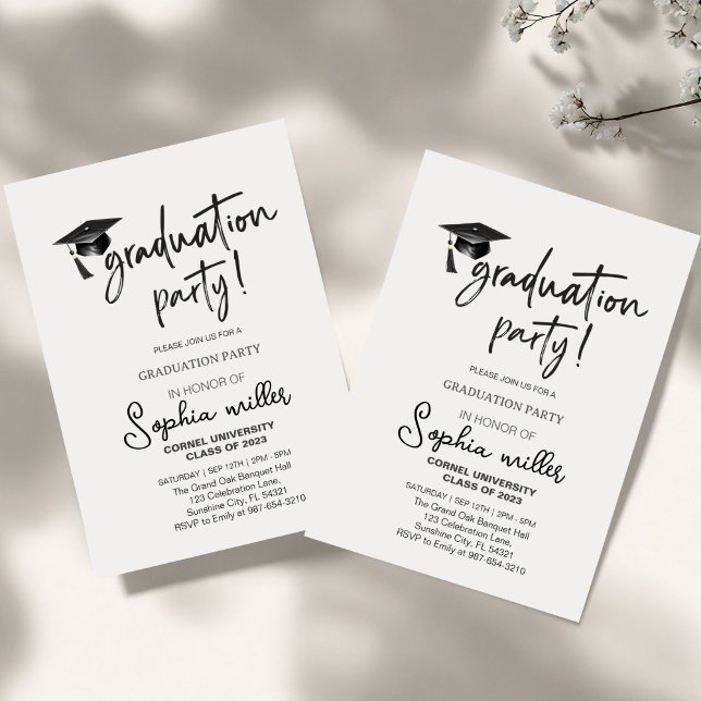 Simple Black watercolor Cap high School Graduation Invitation (Creator Uploaded)