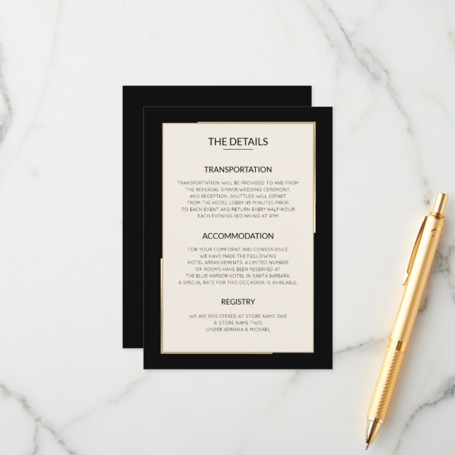 Simple Black Wedding Details  Enclosure Card (Front/Back In Situ)