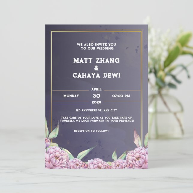 Simple black wedding invitation (Standing Front)