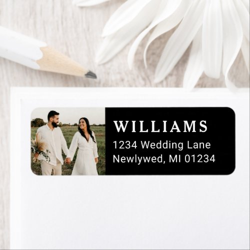 Simple Black Wedding Photo Return Address Label
