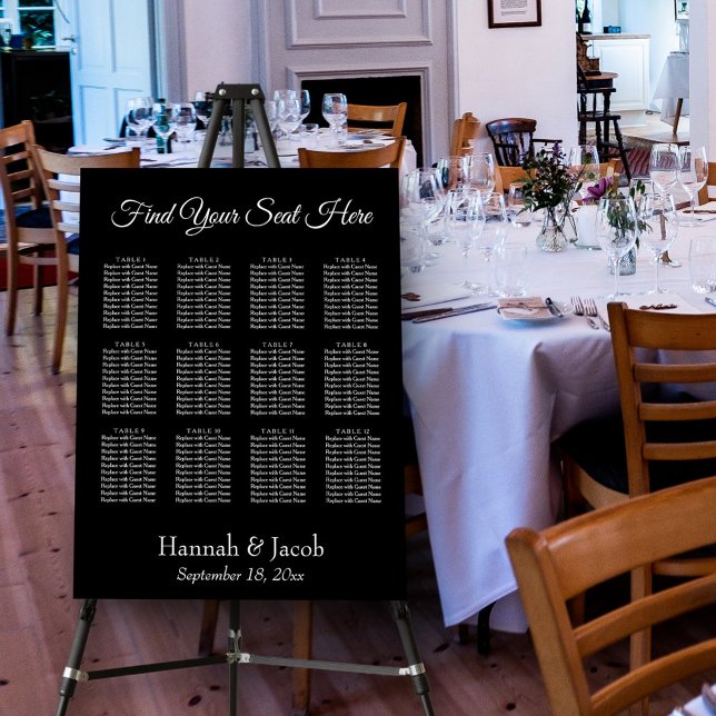 Simple Black Wedding Reception Seating Chart Foam Board (Creator Uploaded)