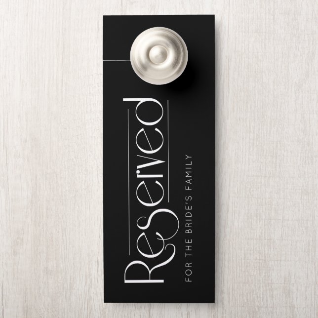 Simple Black Wedding Reserved Door Hanger (On Knob)