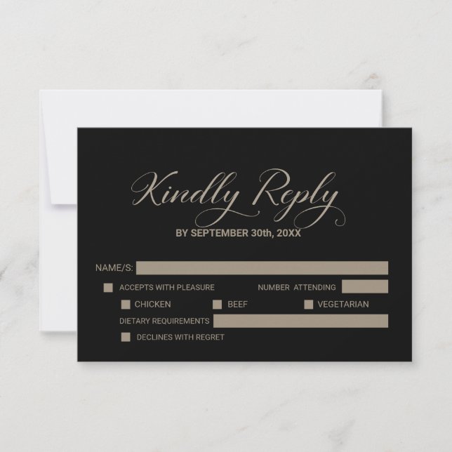 Simple Black Wedding RSVP Card (Front)