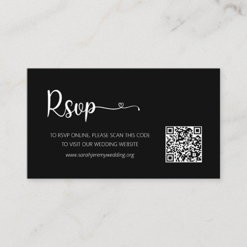 Simple Black Wedding RSVP Website Enclosure Card