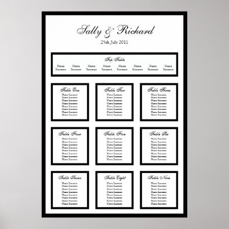 Simple Black Wedding Table Seating Plan Print