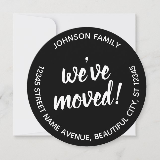 Simple Black We've Moved Script Modern Chic Moving Announcement (Front)