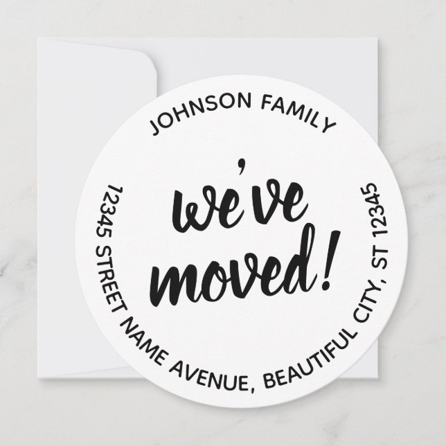 Simple Black We've Moved Script Modern Chic Moving Announcement (Front)