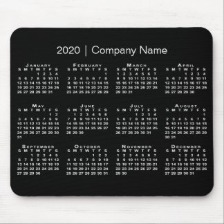 Simple Black White 2020 Calendar Company Name Mouse Pad