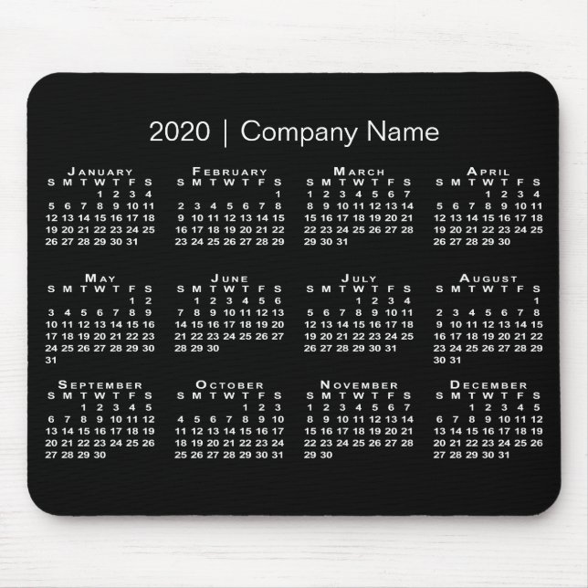 Simple Black White 2020 Calendar Company Name Mouse Pad (Front)