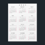 Simple Black White 2023 New Year Magnetic Calendar<br><div class="desc">Custom,  elegant script,  simple plain black and white,  2023 full year calendar,  cool,  thin,  postcard size,  magnet,  for any magnetic surface at home or office. Makes a great custom gift for friends,  family,  peers,  co-workers,  for holidays,  christmas,  new years.</div>