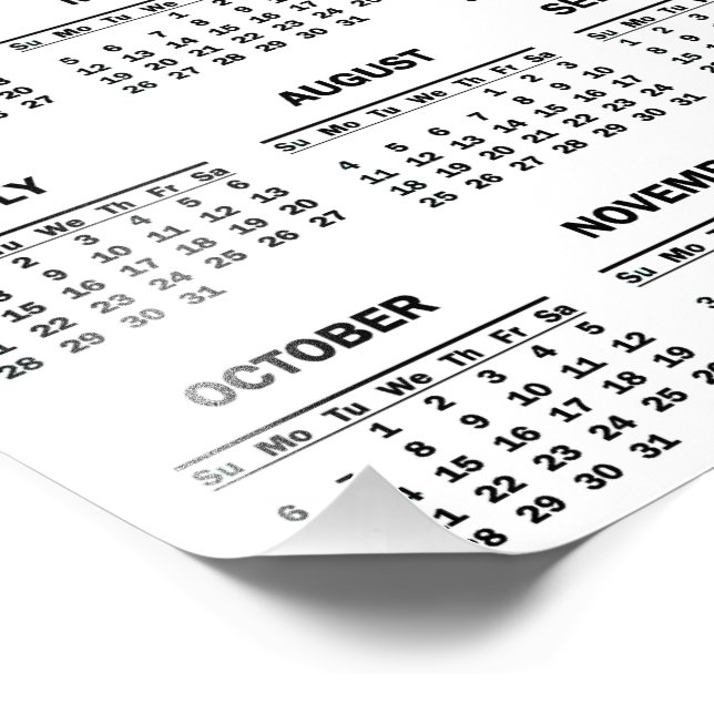 Simple Black & White 2024 Year At Glance Calendar Photo Print