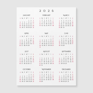 Simple Black White 2026 New Year Magnetic Calendar