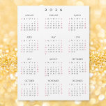 Simple Black White 2026 New Year Magnetic Calendar