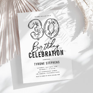 Simple Black & White 30th Birthday Party Invitation