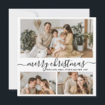Simple Black White 3 Photo Collage Christmas Holiday Card<br><div class="desc">Simple, Elegant Calligraphy White and Black 3 Photo Collage Merry Christmas Script Holiday Card. This festive, minimalist three (3) photo holiday card template features a nice photo collage and says „Merry Christmas”! The „Merry Christmas” greeting text is written in a pretty hand lettered swirly swash-tail font in black on white...</div>
