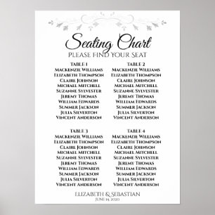 Simple Black & White 4 Table Wedding Seating Chart