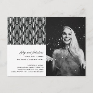 Simple Black White 50 and Fabulous Art Deco 50th Postcard