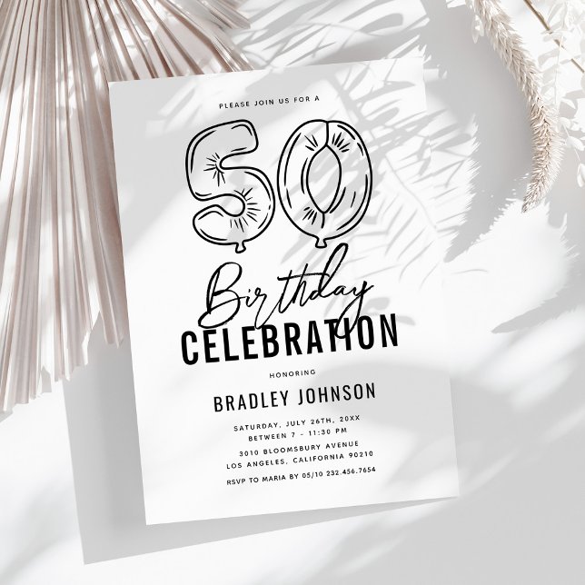 Simple Black & White 50th Birthday Party Invitation (Creator Uploaded)