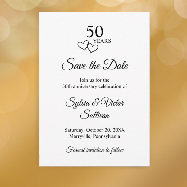 Simple Black & White 50th Wedding Anniversary Save The Date (Black and white custom elegant script save the date 50th wedding anniversary party invitation 
)