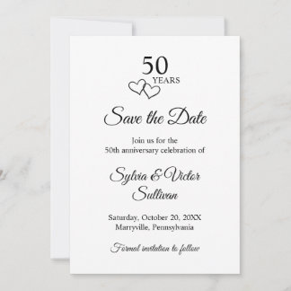 Simple Black & White 50th Wedding Anniversary Save The Date