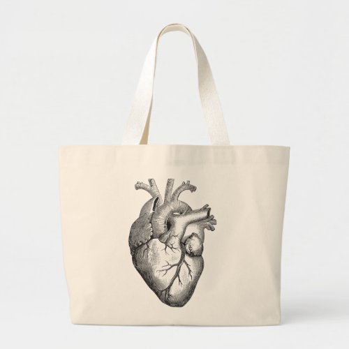 Simple Black White Anatomy Heart Illustration Large Tote Bag