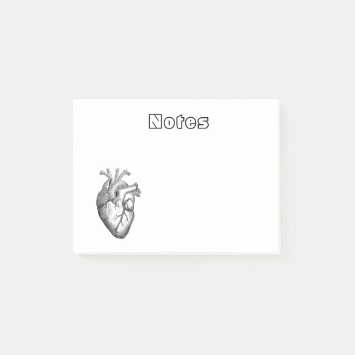 Simple Black White Anatomy Heart Illustration Post_it Notes