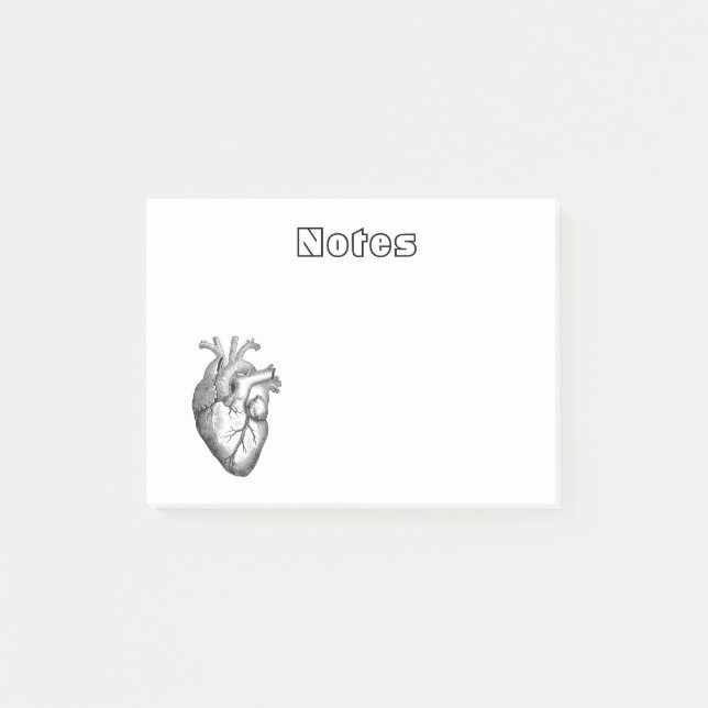Simple Black White Anatomy Heart Illustration Post-it Notes (Front)