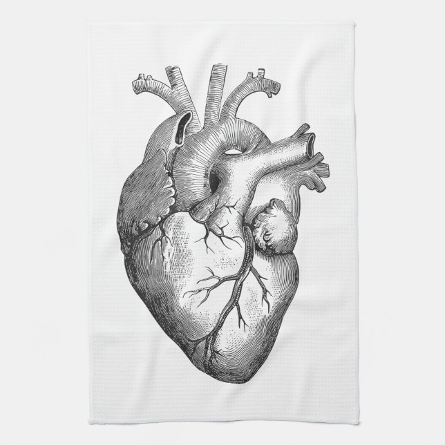 Simple Black White Anatomy Heart Illustration Towel (Vertical)