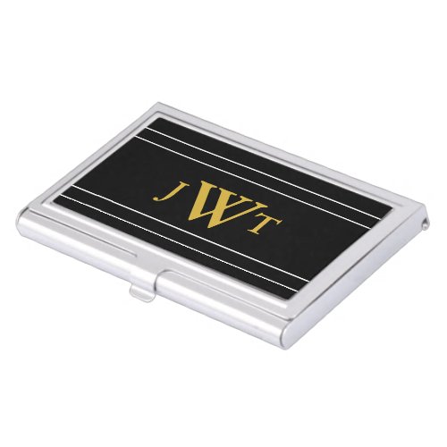Simple Black White and Gold Monogram Business Card Case
