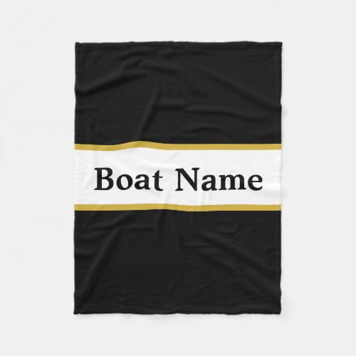 Simple Black White and Gold with Boat Name Fleece Blanket