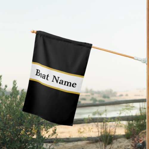 Simple Black White and Gold with Boat Name House Flag