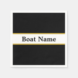 Simple Black White and Gold with Boat Name Napkins