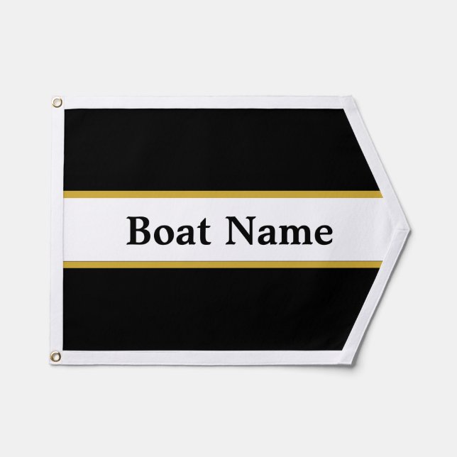 Simple Black White and Gold with Boat Name Pennant (Front)