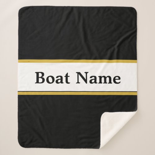 Simple Black White and Gold with Boat Name Sherpa Blanket