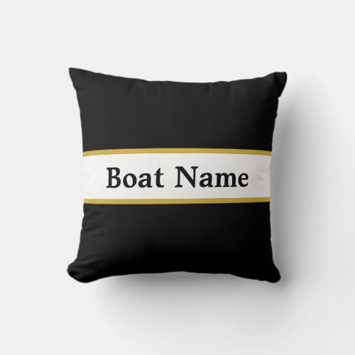Simple Black White and Gold with Boat Name Throw Pillow