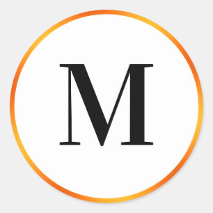 Simple Black White and Orange Initial Monogram Classic Round Sticker