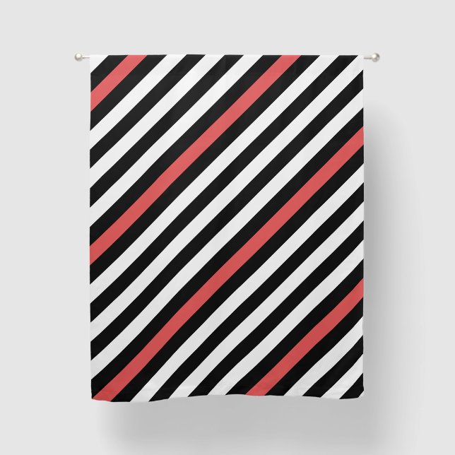 Simple Black White and Red Diagonal Stripe Pattern Blackout Curtains (Front)