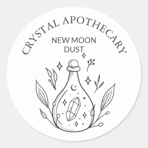 Simple Black  White Apothecary Crystal Bottle Classic Round Sticker