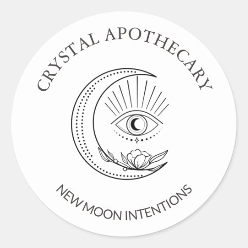 Simple Black  White Apothecary New Moon Classic Round Sticker