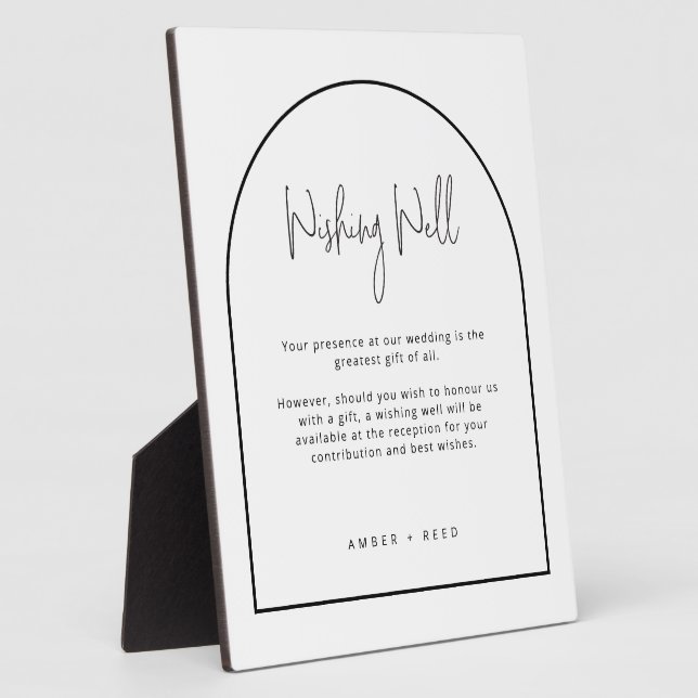 Simple Black White Arch Wedding Wishing Well Sign  Plaque (Side)