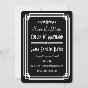 Simple Black & White Art Deco Save The Date